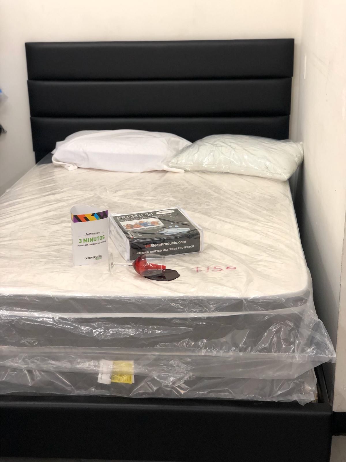 Brand new FULL size Upholstered Bed Frame with Mattress and Boxspring included Delivered!