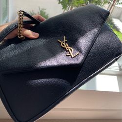 YSL Saint Laurent Cassandra Monogram Black Croc Embossed Leather Top Handle Chain Bag Gold Hardware