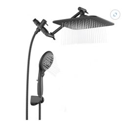VXV 7-Setting Shower Head, 8” Rain Shower Head with Handheld Spray Combo, 11" Extension Arm Height Adjustable, High Pressure Shower Heads, Matte Black