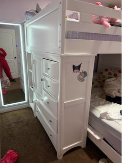 Full size bunk bed with drawers and desk