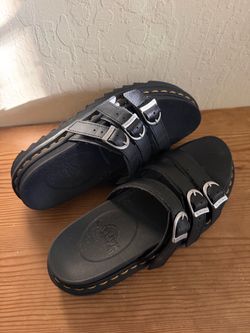 Dr. Martens Black Leather Buckle Slide Sandals