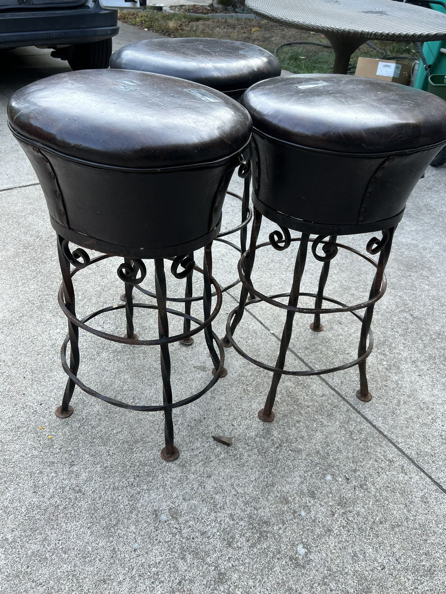 Leather and Iron Bar Stools (3)