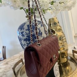Burgundy Classic Shoulder Bag New Caviar Leather In Dust Bag Purse