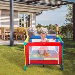 Baby Play Portable Playard Play Pen with Mattress Safety Baby Playard with Door Activity Center for Toddler Boys Girls Fun Time 39inch x 39inch 0431