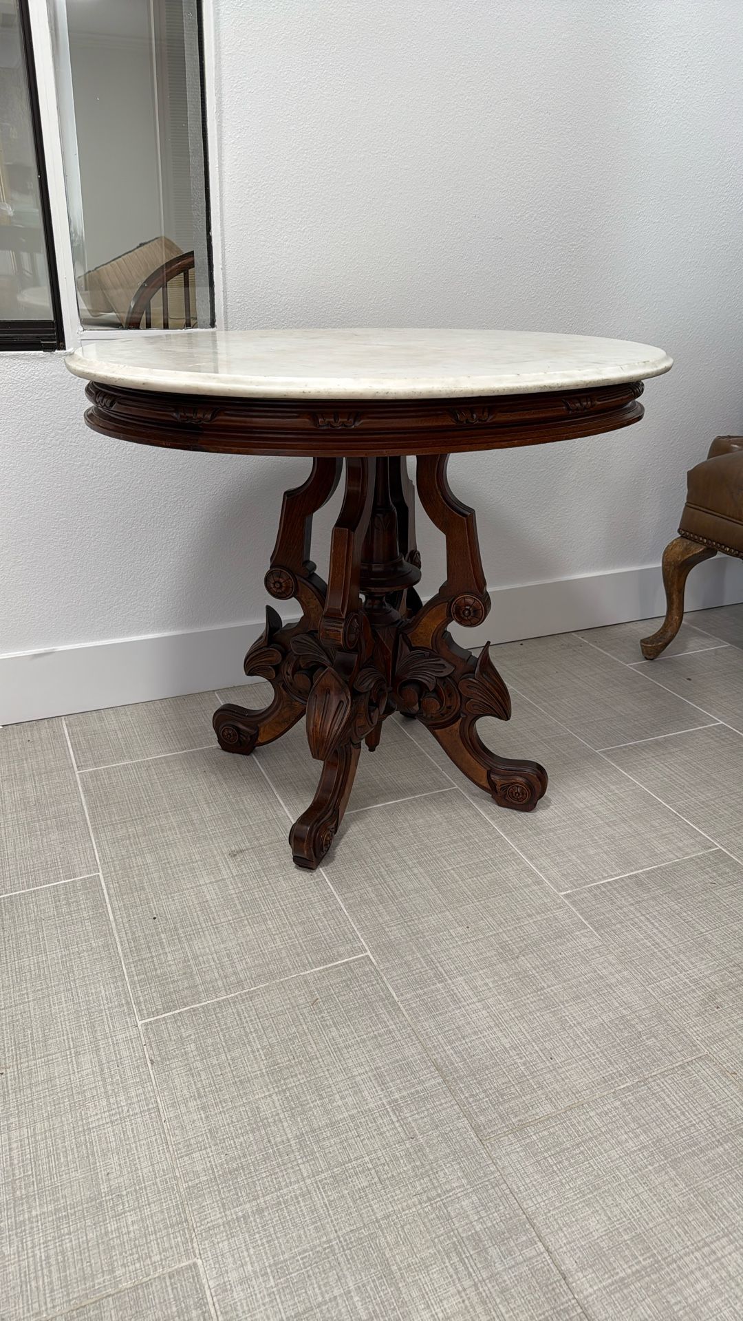 Antique Marble And Wood Table