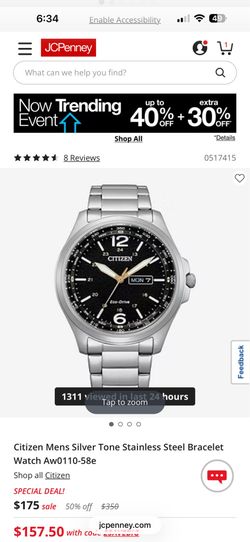 Citizen Eco-Drive AW0110-58E Stainless Steel Bracelet Black Dial Men’s Watch NEW