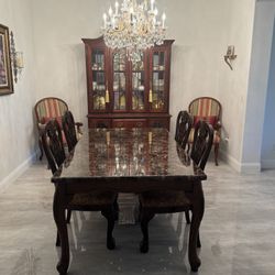 Hard Wood Table With Marble Top And 4 Chairs 