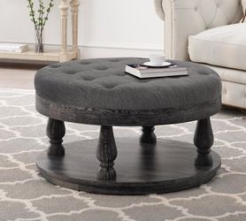 Round Tufted Ottoman Coffee Table 48" Gray - New in Box