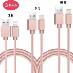 Nylon Braided USB Quick Charging Cable Lightning 3 PACK 3/6/10FT iPhone Android