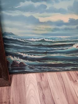 Waves w lighthouse seascape painting