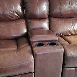 Lether Loveseat Reclinable Brown