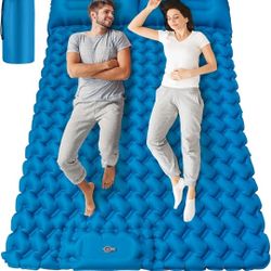 Inflating Sleeping Pad Mattress for Camping: Inflatable Camping Bed with Built-in Foot Pump for Tent - 4" Extra Thick Mat Air Cot for Floor - 2 Person