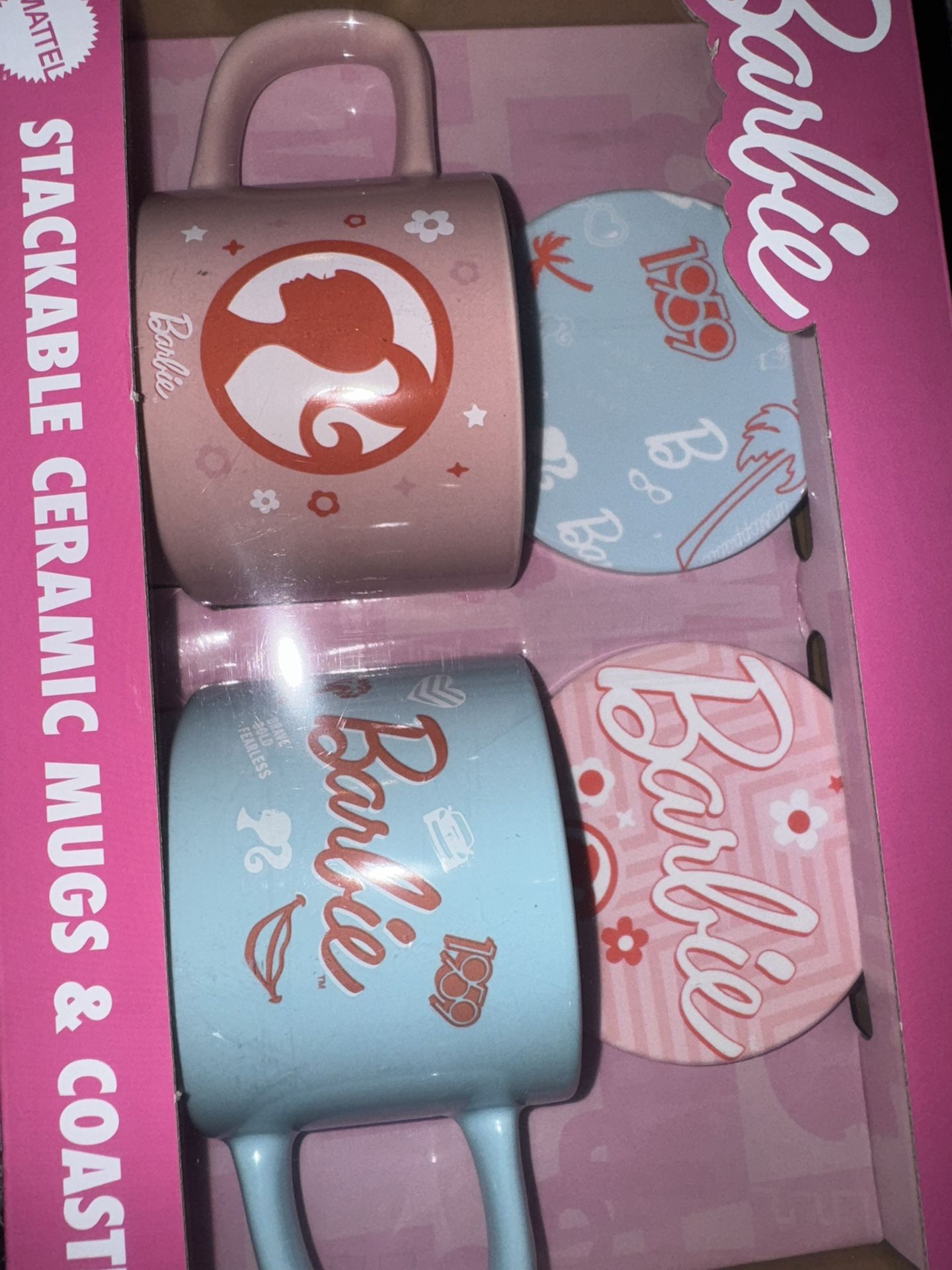 Brand New Barbie Stackable Ceramic Mugs & Coasters Set – Mattel