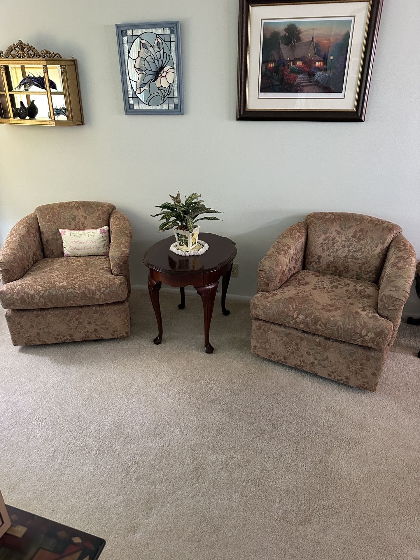 Pair Of Floral Chairs With Side Table