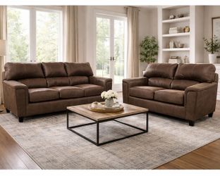 Brown Sofa and Loveseat