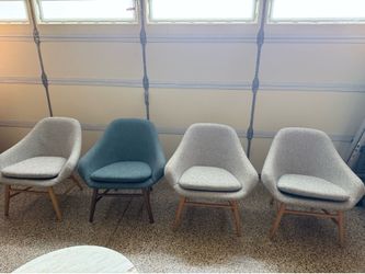 “West Elm Upholstered Mid-Century Dining Chairs – Gray & Blue – Excellent Condition”