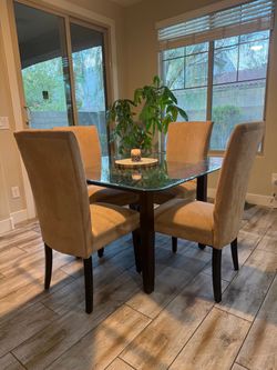 Glass Top Dining Table with 4 High Back Chairs