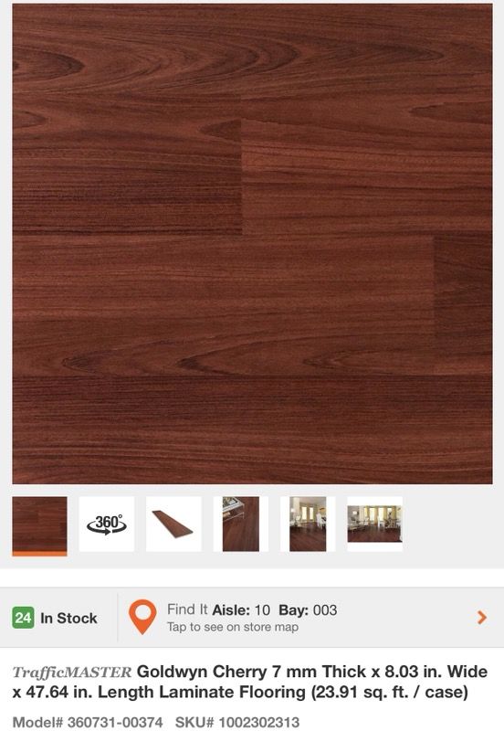 TrafficMASTER Goldwyn Cherry 7 mm Thick x 8.03 in. Wide x 47.64 in. Length Laminate Flooring