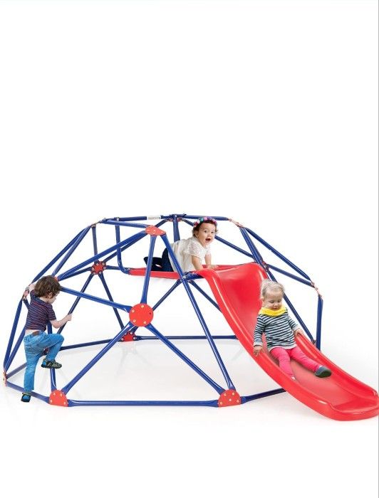 OLAKIDS Climbing Dome with Slide, Kids Outdoor Jungle Gym Geodesic Climber, Steel Frame, 8FT Climb Structure Backyard Playground Center Equipment for 