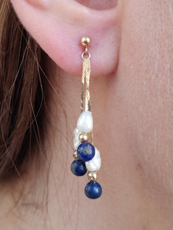 14kt Pearl And Lapis Earrings
