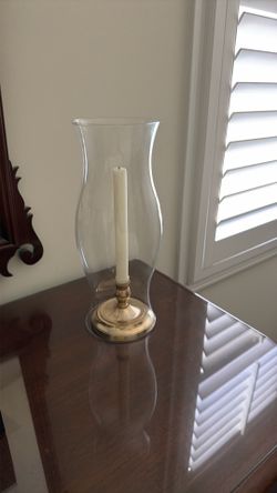 Only $20 Solid brass candlestick holder with candle & hurricane glass chimney