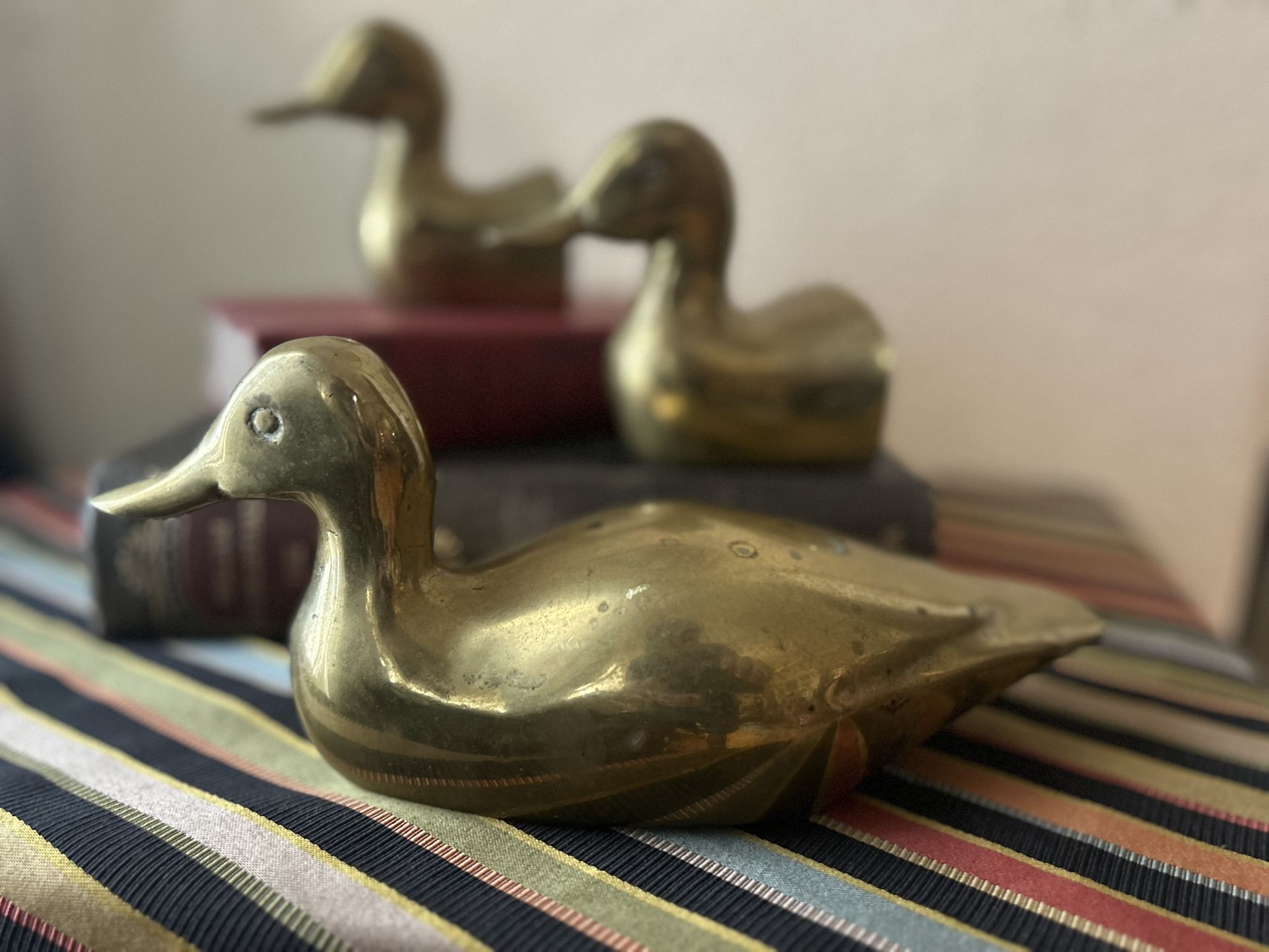 3pc Mid Century Brass Duck Set