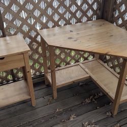 Wood Corner Desk With Wood Nightstand (W/Drawer)