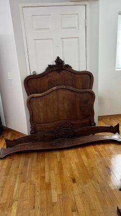 Antique French Louis XV Carved Walnut Bed Frame