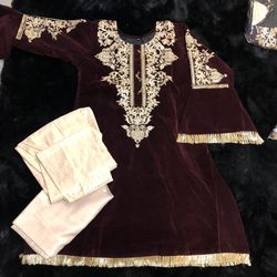 Pakistani Indian Shalwar Kameez Dress Outfit Clothes Winter Fall Leather Outfit 