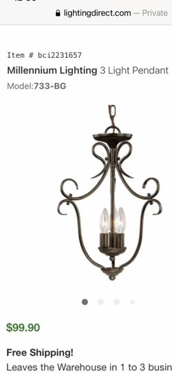 Millennium Lighting 3 Light Pendant Model:733-BG