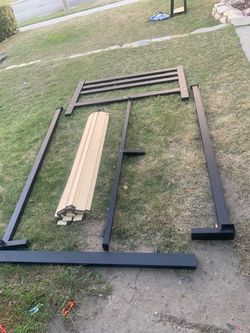 Black Metal Bed Frame with Slats Queen Size