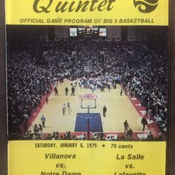 The Quintet Big 5 Official College Basketball Program-Villanova-Norte Dame-Lasalle-Jan.6,1979-Hard To Find-GC 