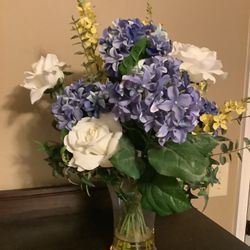 Artificial Flower Arrangement In Clear Glass Vase 22” Tall