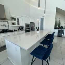 Blue bar stools velvet velour chairs 4 pack set kitchen furniture island dining modern black steel 