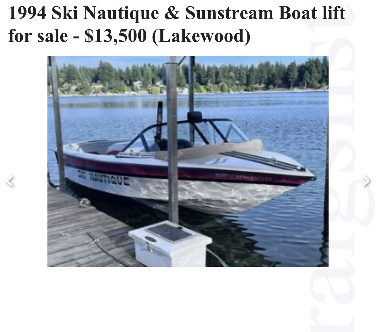 1994 Ski Nautique & Sunstream Boat Lift For Sale 