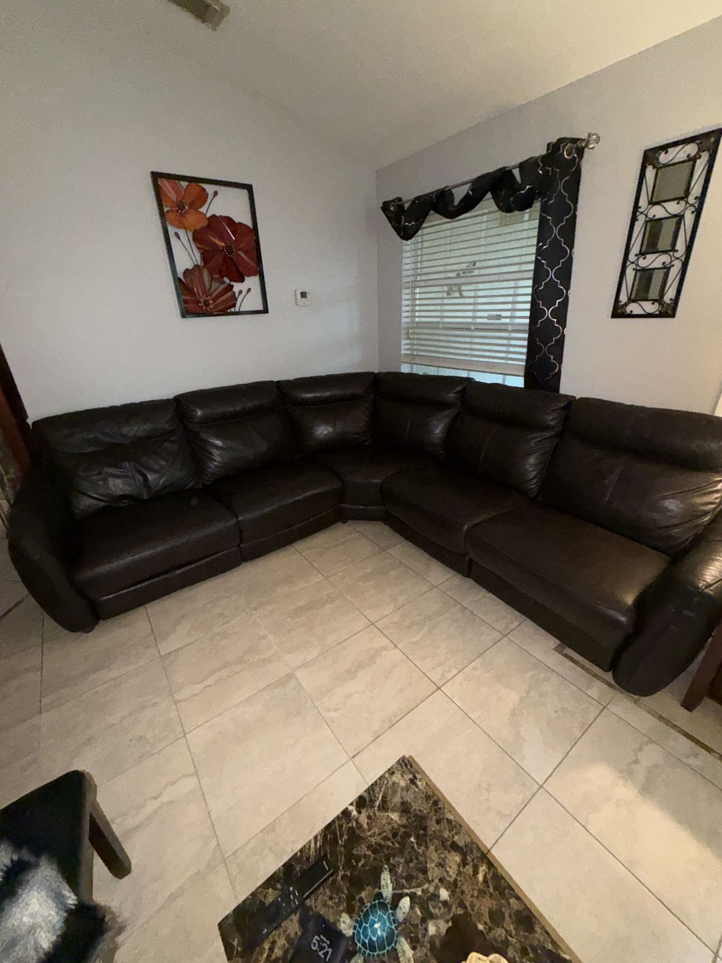 Leather (Genuine) Reclining Sectional Sofa / Couch 