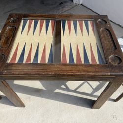 Vintage Oak and Suede Backgammon Table