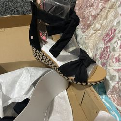 UGG Black Yarrow Suede Espadrille Wedge Sandals Ankle Wrap Back Zipper Sz 7