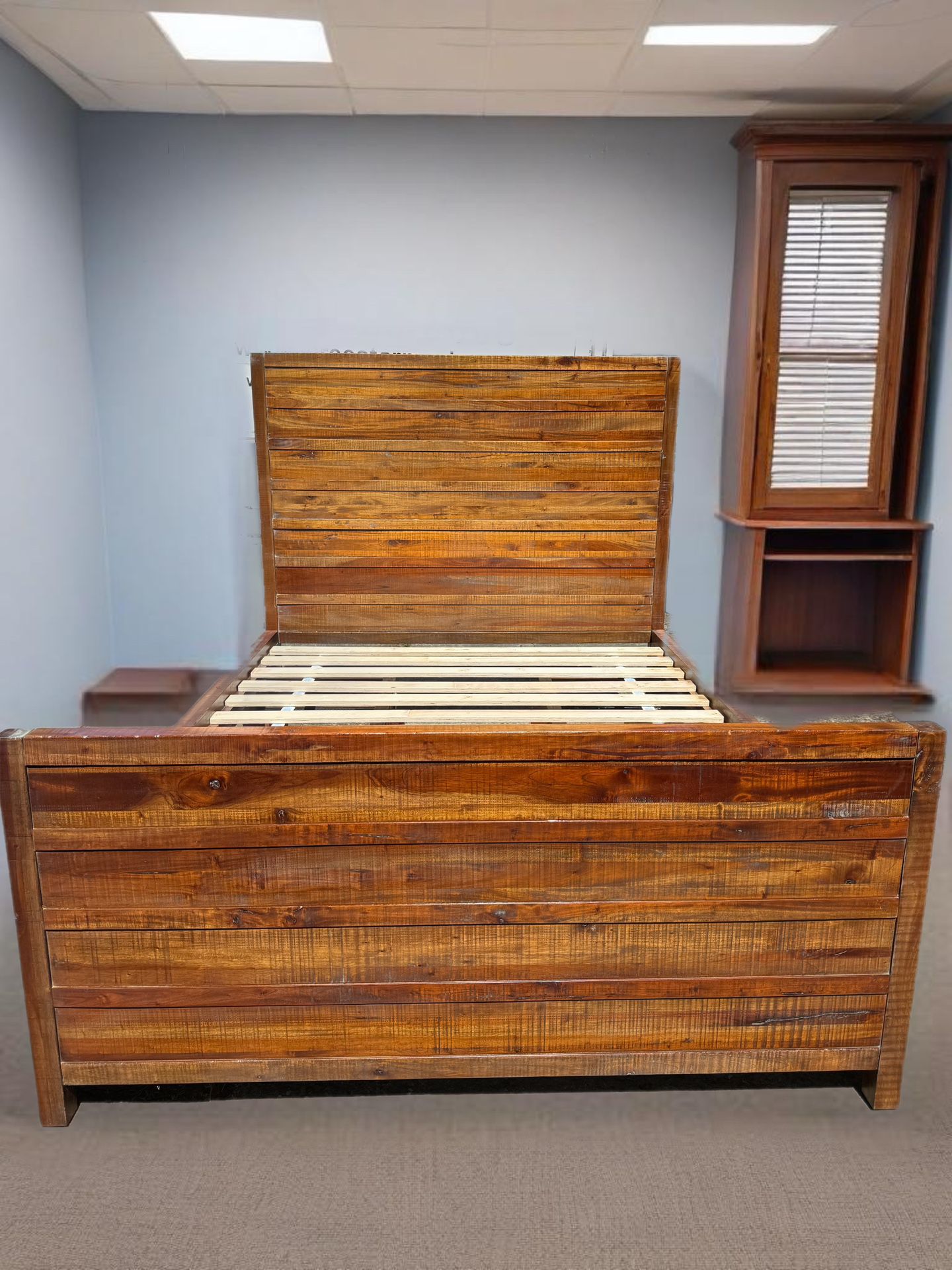 Rustic Wood Queen Bed Frame W/ Storage 