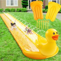 Brand New 20 Foot 3D Duck Double Lan Slip Water Slide With Bodyboards
