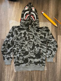 BAPE gray & black camouflage shark hoodie