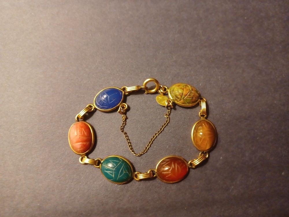 
Gorgeous vintage 1960's Egyptian Scarab Beetle Bracelet 12K GF