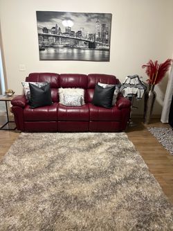 Red Leather Reclining Sofa 3-Seater
