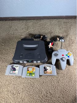 Nintendo 64 N64 Console Bundle w/ Controller, Cables & 3 Games – Tested Working