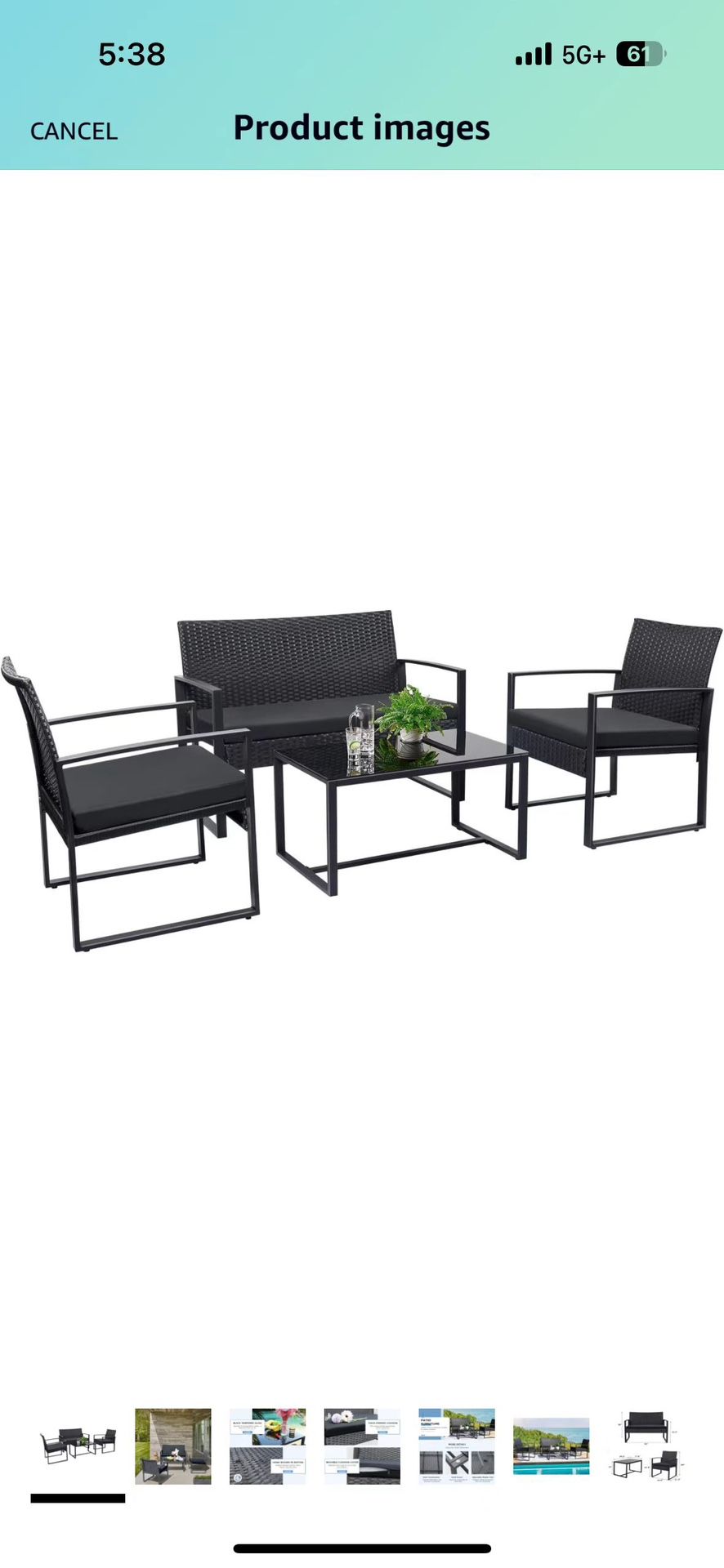 4 Pieces Patio Furniture Set Outdoor Patio Conversation Sets Modern Porch Furniture Lawn Chairs with Glass Coffee Table for Home Garden Backyard Balco