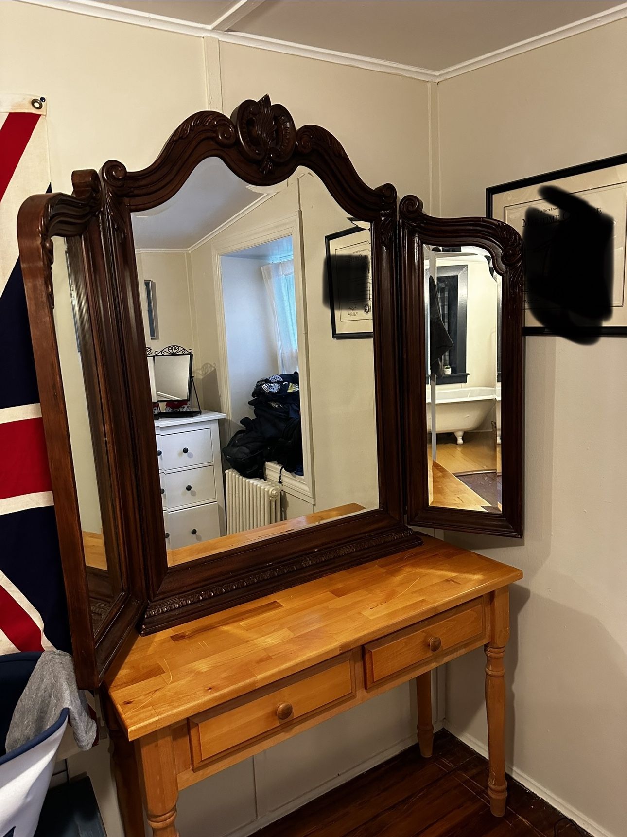 Antique Tri-Fold Mirror