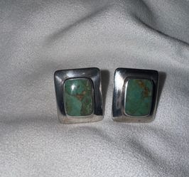 Vintage Boma Sterling Silver Turquoise  Cabochon Stud Earrings 925