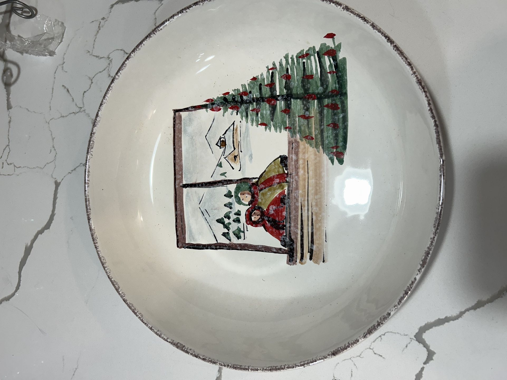 🎄 Hand-Painted Ceramic Decorative Bowl – Winter Scene