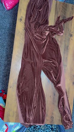 Mauve Velvet Jumpsuit with Tie Waist
