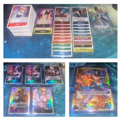 ONE PIECE OP7 “LOT” of 156 Cards w/ 2 Leaders, 20 Rare (1 Alt Art), 5 SR & 1 SEC 